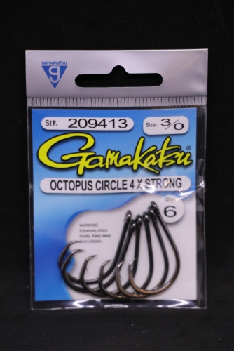 Gamakatsu Octopus Hooks, Circle 4X Strong, Straight Eye - Size 3/0 Jagged  Tooth Tackle