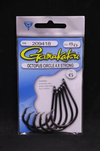 Gamakatsu Octopus Hooks, Circle 4X Strong, Straight Eye - Size 8/0 Jagged  Tooth Tackle