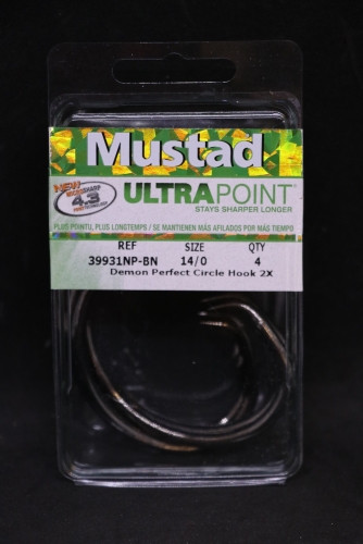 Mustad 39931NP-BN 2X Strong Inline Demon Circle Hooks Size 14/0 Jagged  Tooth Tackle