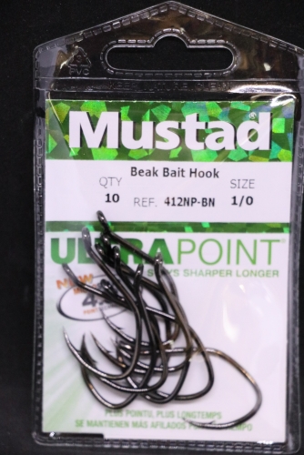 Mustad 412NP-BN 3X Strong Skipjack Bend Beak Hooks Size 1/0