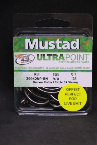Mustad 39942NP-BN 3X Strong Circle Hooks Size 9/0 Jagged Tooth Tackle