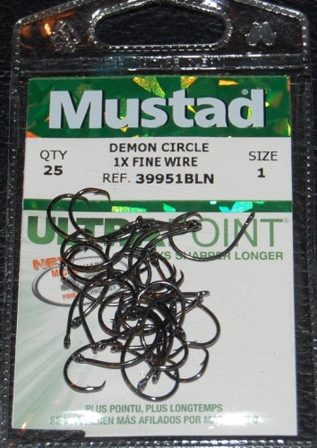 Mustad 39951NP-BN Ultra Point Size 1 Demon Circle Hooks Jagged Tooth Tackle