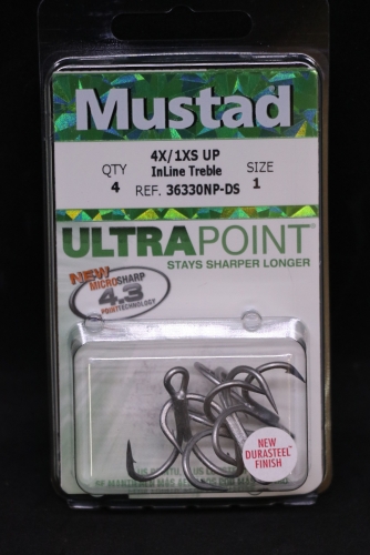 Mustad 36330NP-DS Inline 4X Treble Hooks Size 1 Jagged Tooth