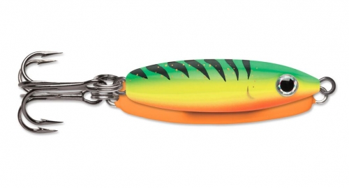 VMC Rattle Spoon Ice Lure 1/8 oz Glow Fire Tiger Jagged Tooth