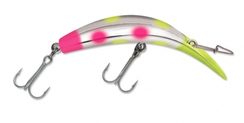 Luhr Jensen Kwikfish Rattle K14 Chartreuse Pink Dual Dots Jagged