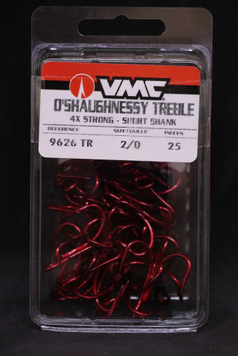 VMC 9626TR Tin Red O'Shaughnessy Treble 4X Size 2/0 Jagged Tooth