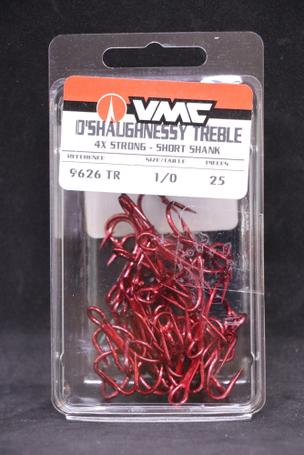 VMC 9626TR Tin Red O'Shaughnessy Treble 4X Size 1/0 Jagged Tooth Tackle