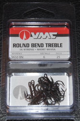 VMC 9650 Round Bend Treble 1X, VMC Treble Hook, VMC, Size 6