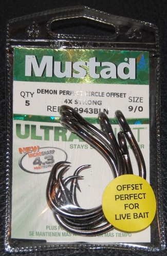 Mustad 39943NP-BN 4X Strong Circle Hooks Size 9/0 Jagged Tooth