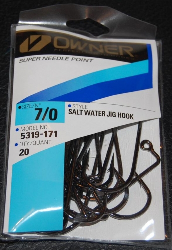 Owner 5319 3X 90 degree jig hooks Size 7/0 Jagged Tooth Tackle