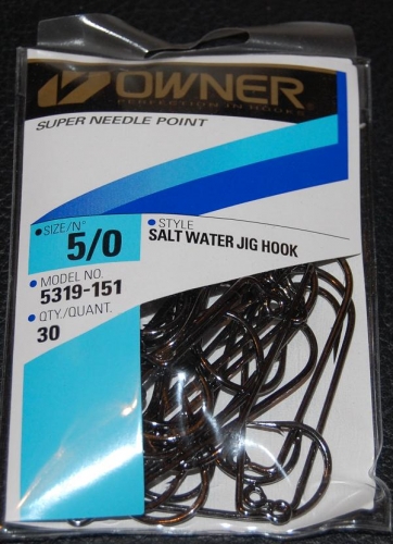 Owner 5319 3X 90 degree jig hooks Size 5/0 Jagged Tooth Tackle