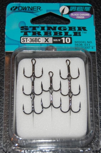 Owner Stinger 36 Treble Hooks Black Chrome Size 10 Jagged Tooth Tackle