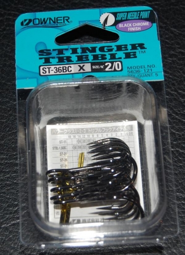 Owner Stinger 36 Treble Hooks Black Chrome Size 2/0 Jagged