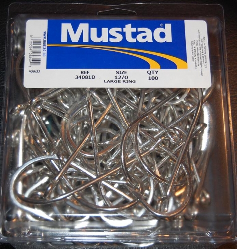 Mustad 34081-DT Duratin O'Shaughnessy Large Ring Hooks - Size 12/0