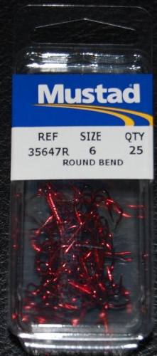 Mustad 35647-RB Red Round Bend Treble Hooks Size 6