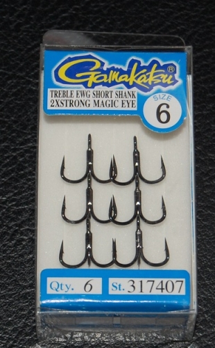 Gamakatsu 317 2X Strong Short Shank EWG Treble Hooks Size 4
