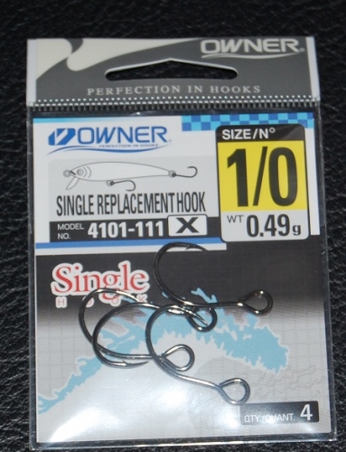 Owner 4101 Single Replacement Hook X-Strong Size 1/0 Jagged Tooth Tackle