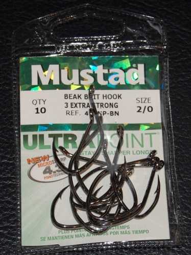Mustad 412NP-BN 3X Strong Skipjack Bend Beak Hooks Size 2/0 Jagged Tooth  Tackle