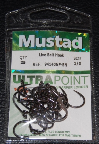 Mustad 94140NP-BN Live Bait Hooks Size 1/0 Jagged Tooth Tackle