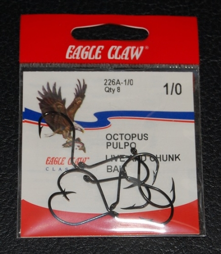 Eagle Claw 226 Octopus Hooks Black Size 1/0 Jagged Tooth Tackle