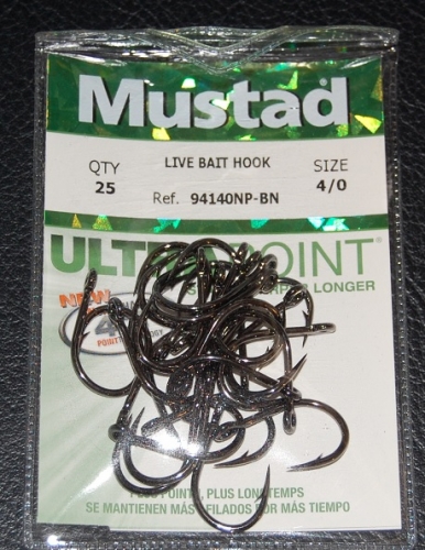 Mustad 94140NP-BN Live Bait Hooks Size 4/0 Jagged Tooth Tackle