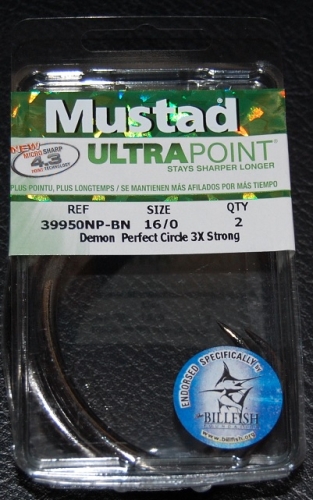Mustad 39950NP-BN Demon Perfect Circle Hooks Size 16/0 Jagged Tooth Tackle