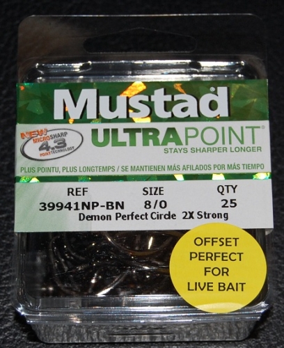 Mustad 39941NP-BN Demon Offset Circle Hooks Size 8/0 Jagged Tooth Tackle