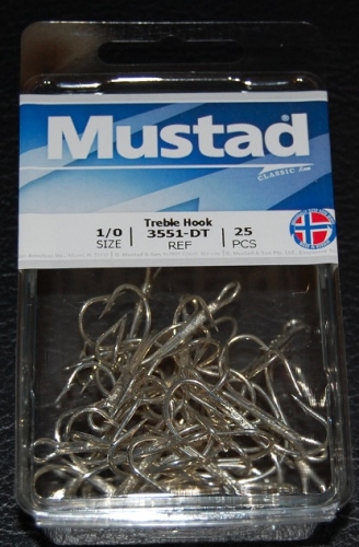 Mustad 3551-DT Duratin Treble Hooks Size 1/0 Jagged Tooth Tackle