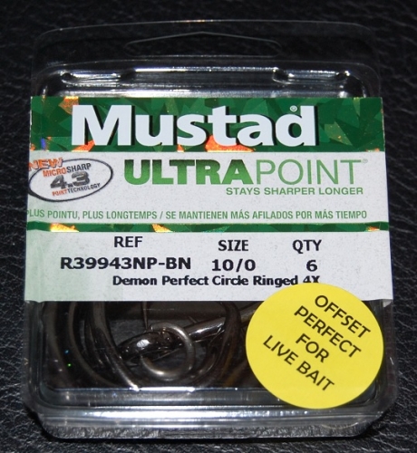 Mustad R39943 Ultra Point Ringed Circle Hooks Size 10/0 Jagged