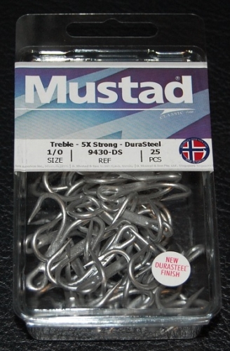 Mustad 9430-DS Durasteel 5X Treble Hooks Size 1/0 Jagged Tooth Tackle