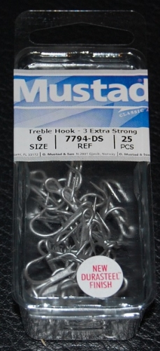 Mustad 7794-DS Durasteel 3X Treble Hooks Size 6 Jagged Tooth