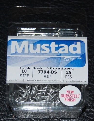Mustad 7794-DS Durasteel 3X Treble Hooks Size 10 Jagged Tooth Tackle