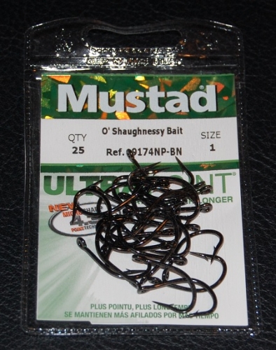 Mustad 9174NP-BN O'Shaughnessy Live Bait Hooks Size 1 Jagged Tooth Tackle