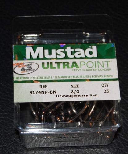 Mustad 9174NP-BN O'Shaughnessy Live Bait Hooks Size 8/0 Jagged