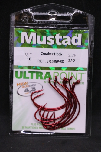 Mustad 37160NP-RD Red Croaker Wide Gap Hooks Size 3/0 Jagged Tooth Tackle