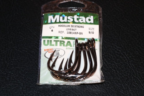 Mustad 10814NP-BN Hoodlum 5X Strong Live Bait Hooks Size 9/0 Jagged Tooth  Tackle