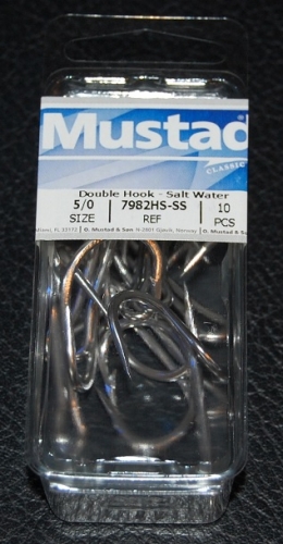 Mustad 7982HS-SS Stainless Steel Double Hooks Size 5/0 - Jagged
