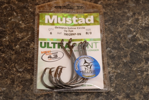 Mustad 39928NP-BN Octopus Inline Wide Gap Circle Hook Size 8/0 Jagged Tooth  Tackle